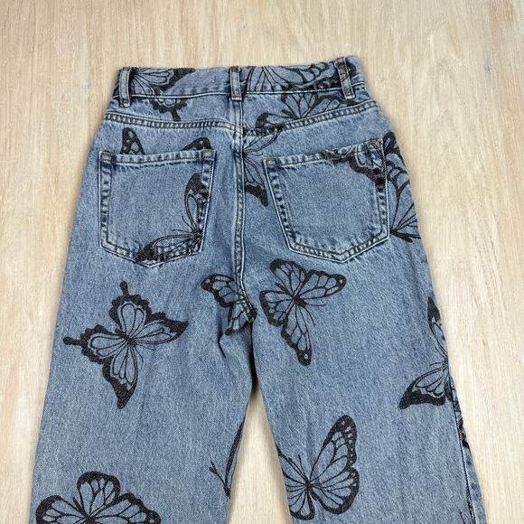 Pacsun Butterfly Stamped High Rise Frayed Hem Straight Casual Denim Jeans 23 - Picture 16 of 16